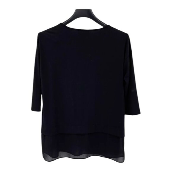 Chicos Black Layered Woven Hem 3/4 Sleeve Top Business Casual Sz 1 8/10 Medium - Picture 3 of 7